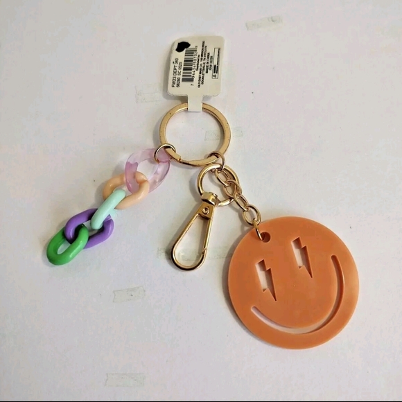 Multicolor Keychain Zipper Pull Backpack Happy Smiley Face Plastic Chain Link - Picture 3 of 7